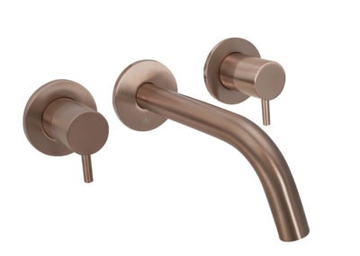 VOS Brushed Bronze 3 hole basin mixer wall mounted