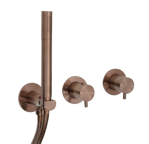 VOS Brushed Bronze Modular Thermostatic Concealed 2 Outlet Shower Valve, Handset