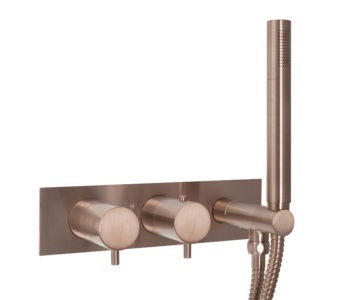 VOS Brushed Bronze Thermostatic Concealed 2 Outlet Shower Valve, Handset