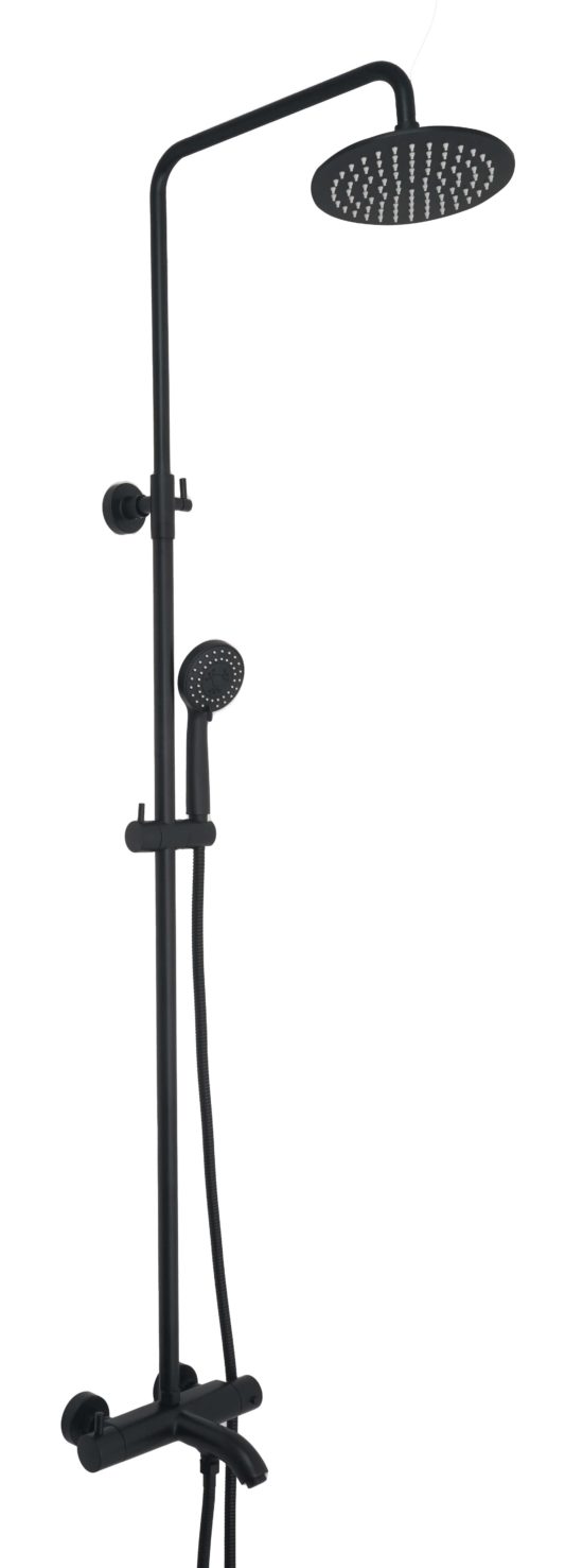 VOS Matt Black Thermostatic Bar valve 3 oulets, adjustable riser and, multifunction shower handle