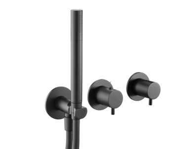 VOS Matt Black Thermostatic Concealed 2 Outlet Shower Valve, Handset