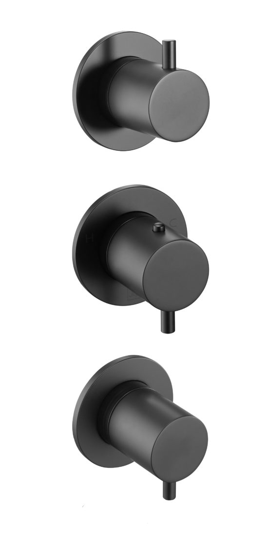 VOS Matt Black Modular Thermostatic Concealed 2 Outlet Shower Valve