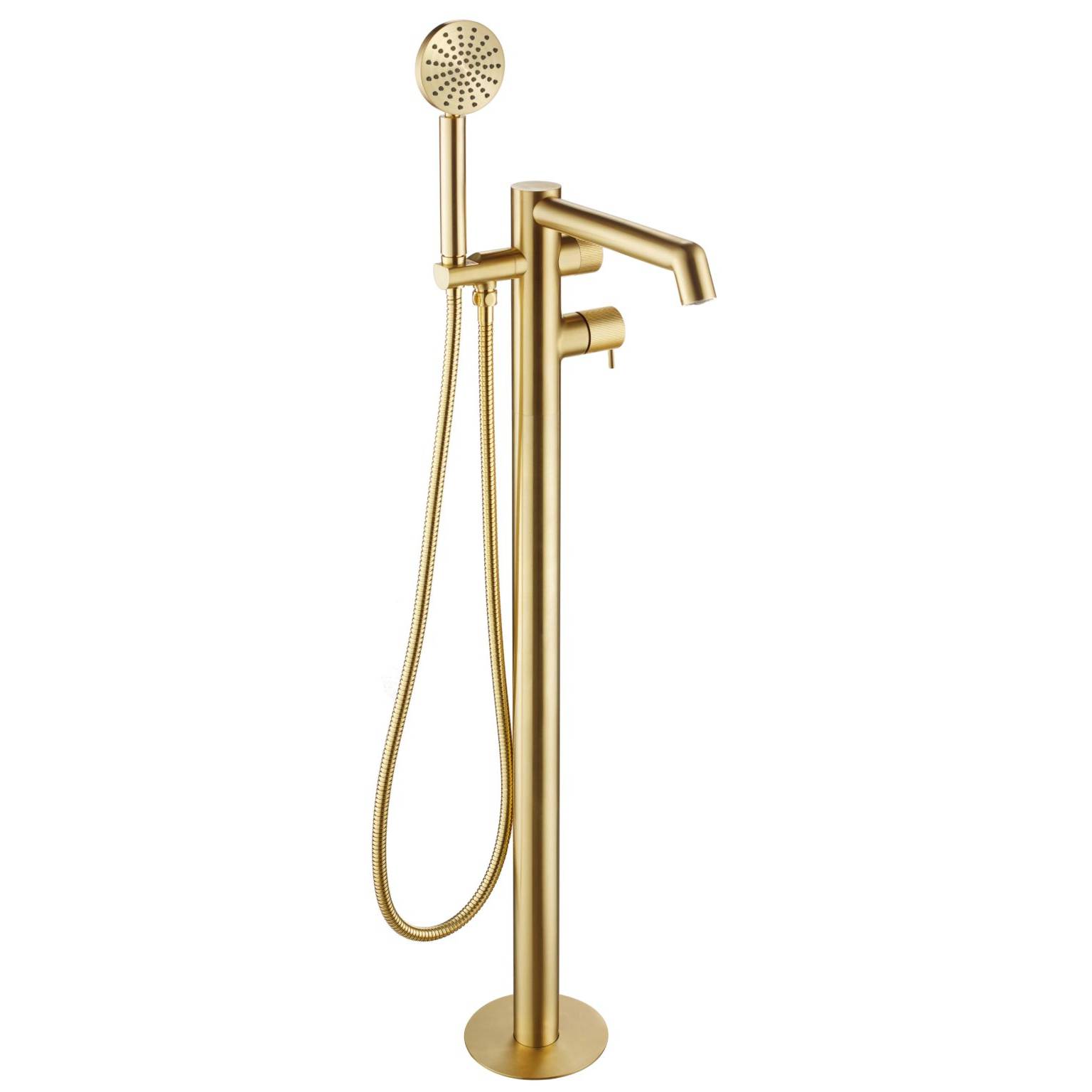 EVO Brushed Brass standing bath shower mixer with lever and kit