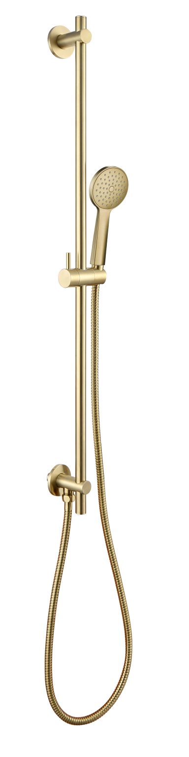 VOS Brushed Brass Slide Rail with Round Shower Handle and Hose with bottom outlet