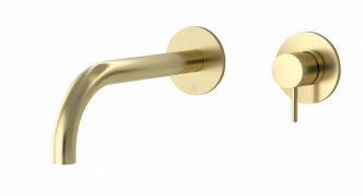 VOS Brushed Brass Single Lever Wall Mounted Basin Mixer with Spout