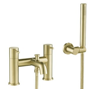 VOS Brushed Brass Floor Standing Bath Shower Mixer with Kit