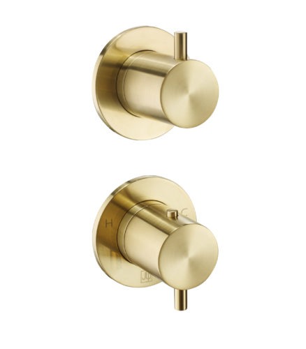 VOS Brushed Brass Modular Thermostatic Concealed 2 Outlet Shower Valve