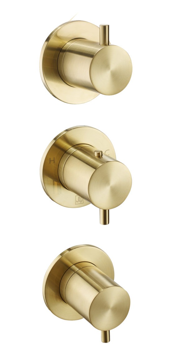 VOS Brushed Brass Modular Thermostatic Concealed 2 Outlet Shower Valve 810