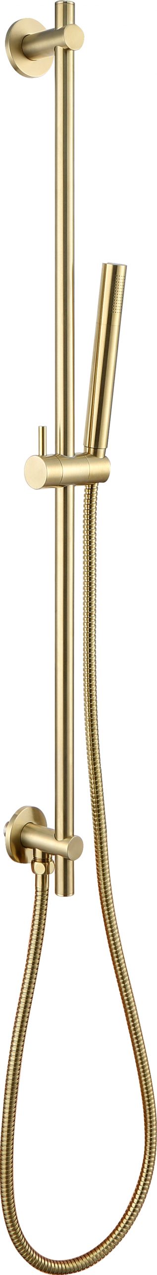 VOS Brushed Brass Slide Rail with Single Function Hand Shower and Hose with bottom outlet