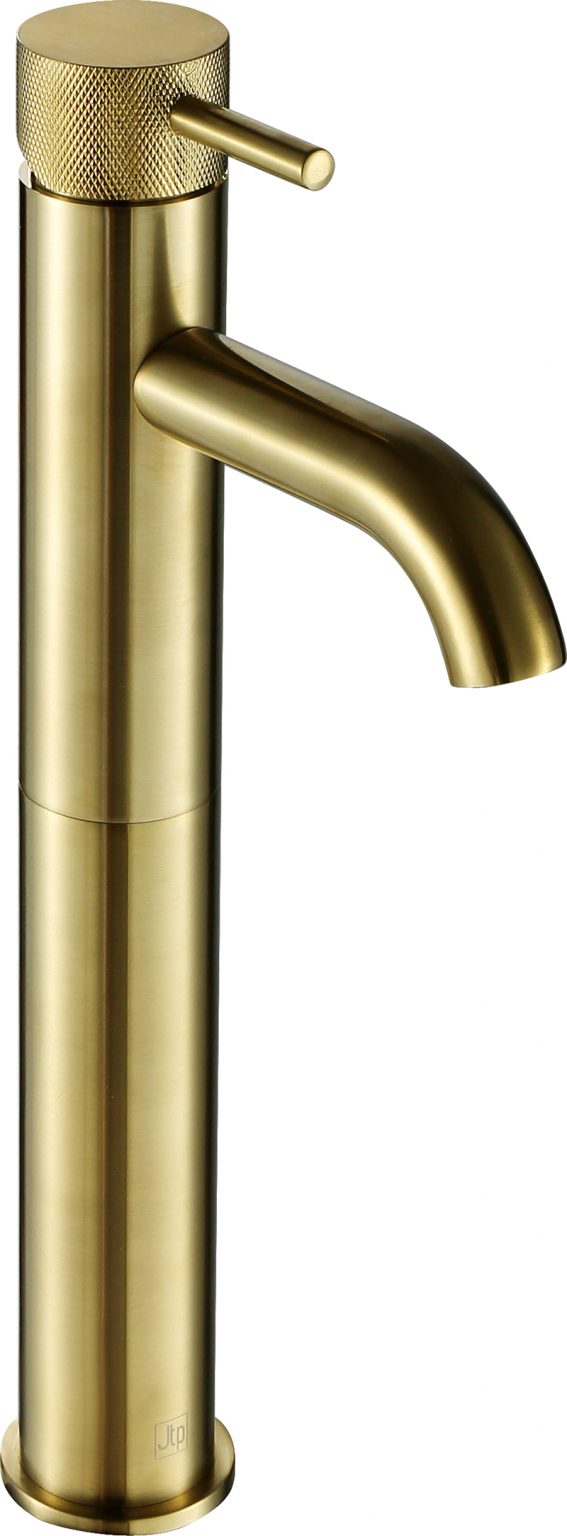 VOS Brushed Brass Brushed Brass, Single Lever Tall Basin Mixer Designer Handle